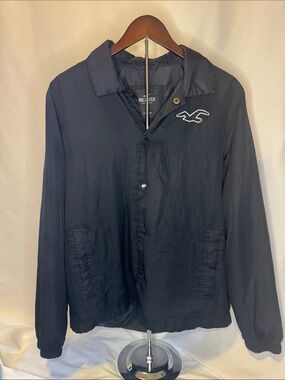 Hollister black Windbreaker Jacket with White Logo mens medium